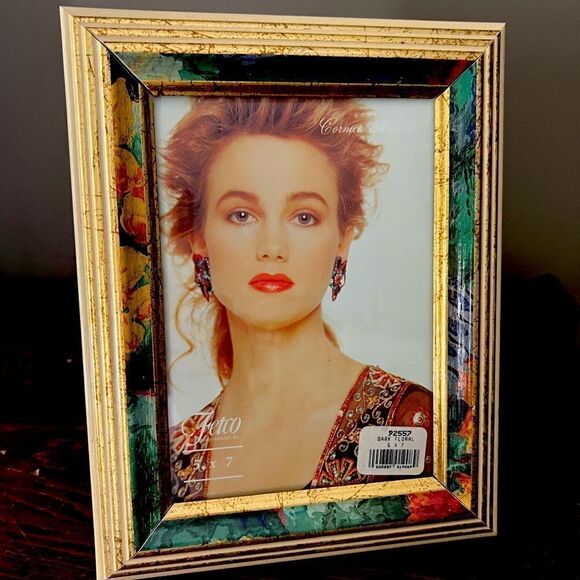 Vintage 5x7 Picture Frame Dark Floral by FATCO - Picture 1 of 4